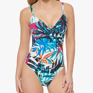Calvin Klein Women's Standard Vneck Twist Front Tummy Control One Piece Swimsuit